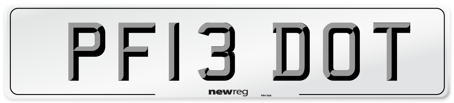 PF13 DOT Number Plate from New Reg